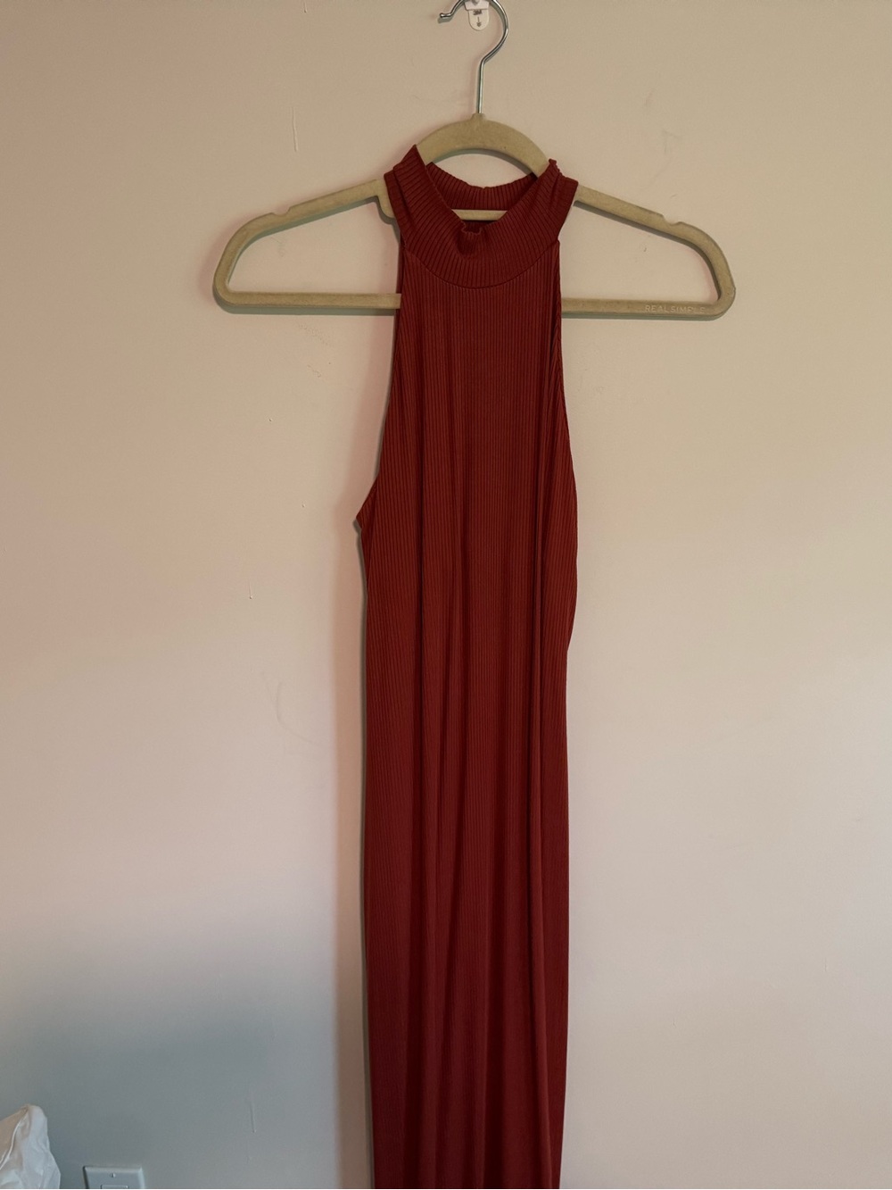 L*Space Ribbed Halter Maxi Dress | Rust Terracotta | Mock Neck | Size Medium